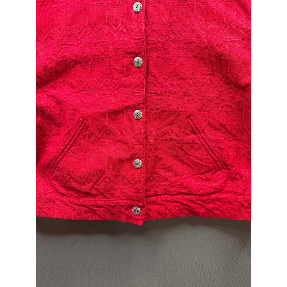 Chico's Design Jacket Womens Red Embroidered Eyelet Cotton Button Up Size 3 - Picture 3 of 8